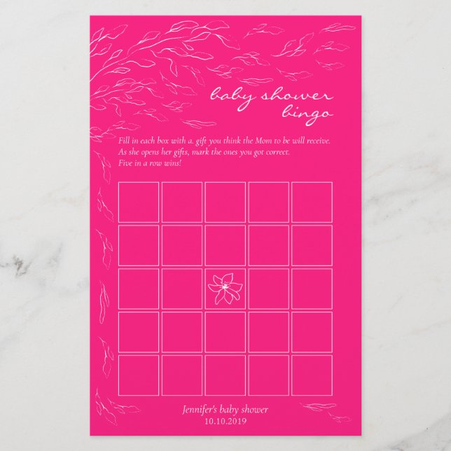 Papier Simple neon rose fête fun Bingo Game Idée (Devant)