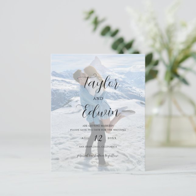 Papier Simple Photo Moderne Mariage Budget Enregistrer La (Debout devant)