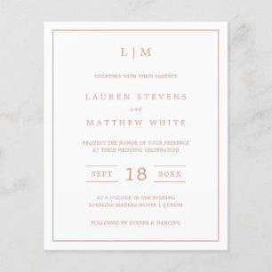 Papier Simple Rose rose Monogramme Budget Mariage Invite