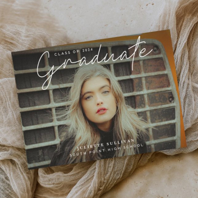 Papier Simple Script Budget Photo Graduation Invitation (Simple script budget photo graduation invitation announcement.)