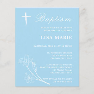 Papier Simple Sky Blue Baby Budget Baptême Invitation