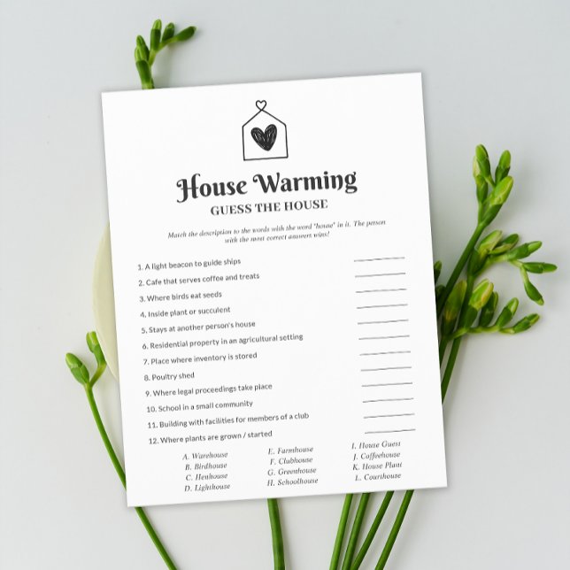 Papier Simple Sweet Heart House jeu de fête de réchauffem (Simple Sweet Heart House Warming Party Game)