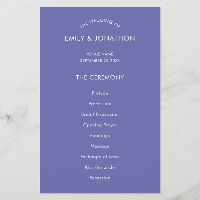 PAPIER | Simple Text Blue Wedding Program (Vorne)