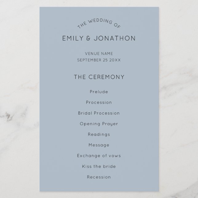 PAPIER | Simple Text Dusty Blue Wedding Program (Vorne)