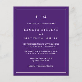 Papier Simple violet Monogramme Budget Mariage Invitation