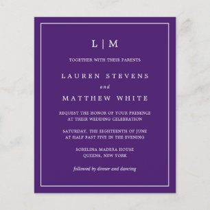 Papier Simple violet Monogramme Budget Mariage Invitation