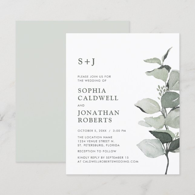 Papier Site Budget RSVP Eucalyptus Faire-part de mariage (Devant / Derrière)