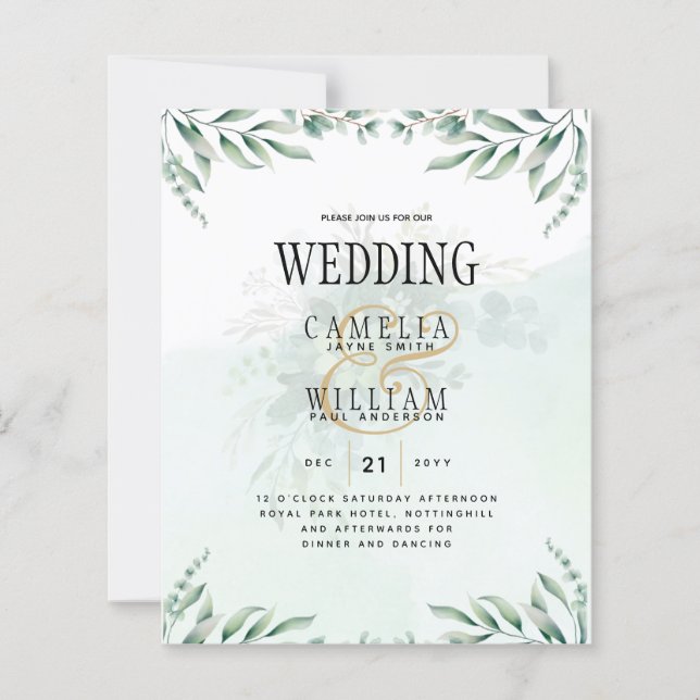 Papier Site des invitations de mariage vertes RSVP QR COD (Devant)