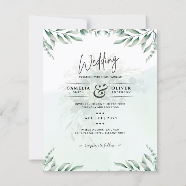 Papier Site des invitations de mariage vertes RSVP QR COD (Devant)