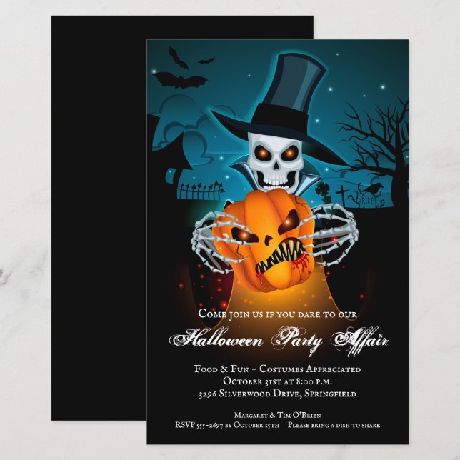 Papier Skeleton Wicked Affair Budget Halloween Invitation (Devant / Derrière)