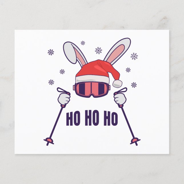 Papier Ski Père Noël Rabbit avec Santa Hat et bâtons de s (Devant)