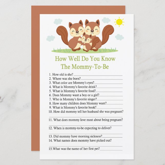 Papier Sleepy fox Comment bien connaissez-vous baby showe (Devant / Derrière)