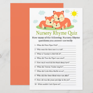Papier Sleepy fox Nursery Rhyme Quiz jeu de baby shower