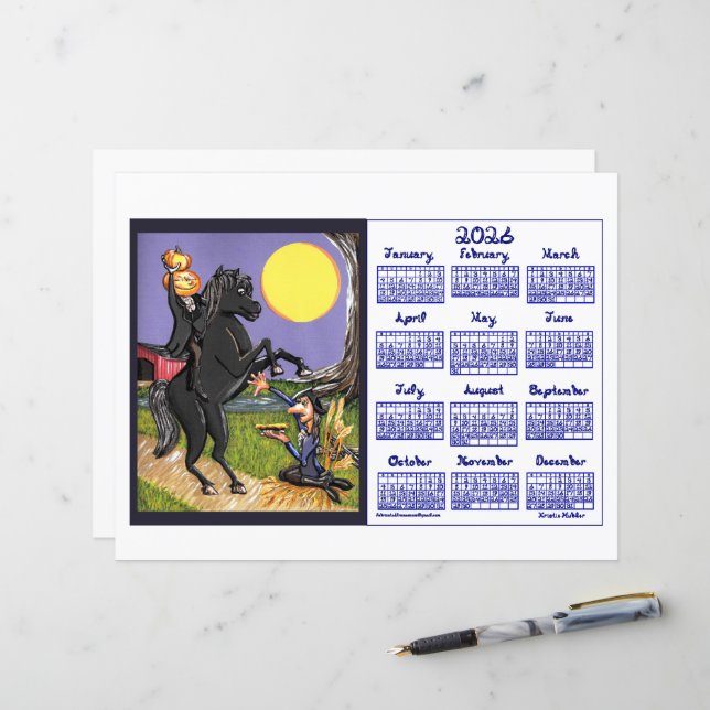 Papier Sleepy Hollowing Inspired 2026 Calendar Paper  (Devant/Arrière en situation)
