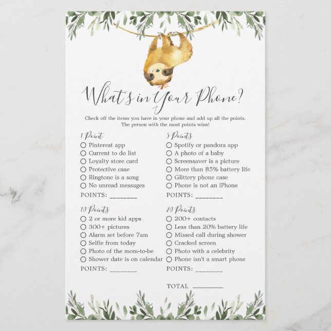 Papier Sloth Animals Baby shower Ce qui est dans votre té (Devant)