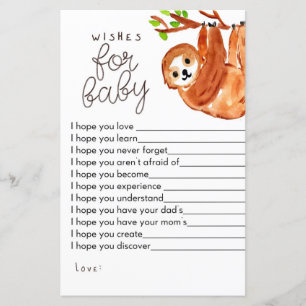 Papier Sloth baby shower des souhaits de jeu pour bébé