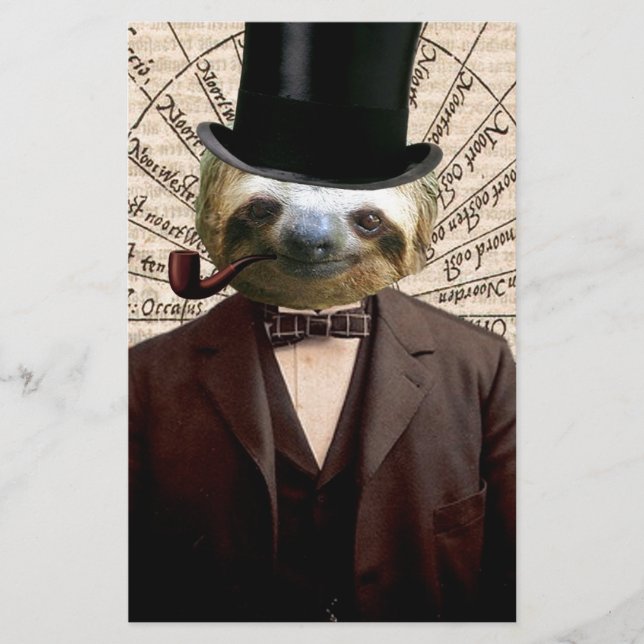 Papier Sloth Man Victorian Steampunk Anthropomorphique (Devant)