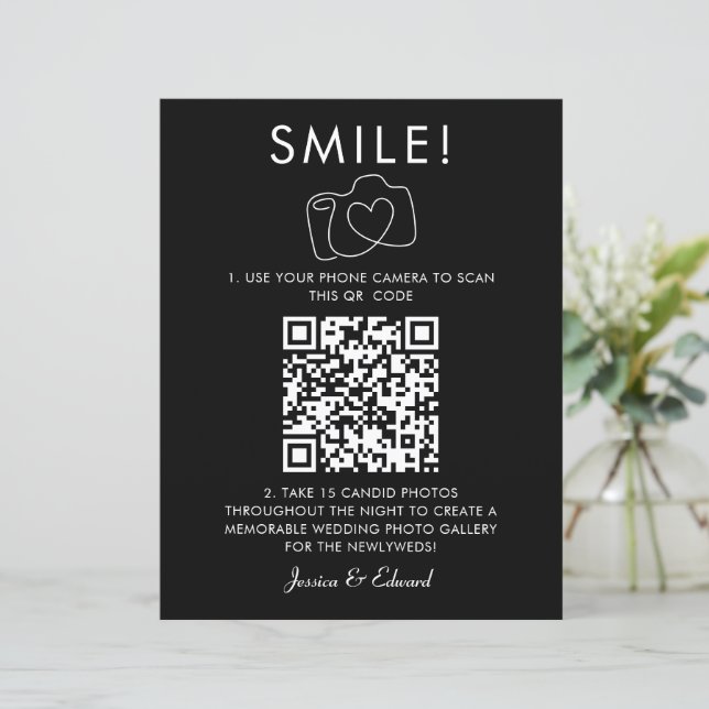 Papier Smile Photos mémorables Qr Code Black Chic Mariage (Debout devant)