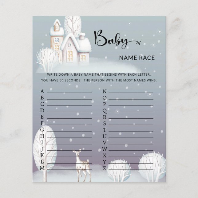Papier Snow House Baby shower Nom de bébé Race Jeu (Devant)