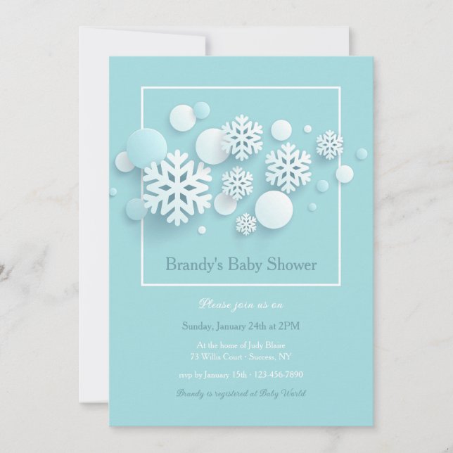 Papier Snowflakes Baby shower Blue Invitation (Devant)