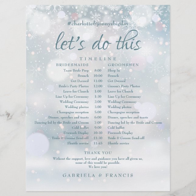 Papier Snowflakes Horaire de mariage hivernal (Devant)
