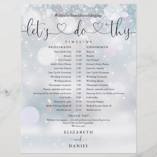 Papier Snowflakes Horaire de mariage hivernal (Devant)