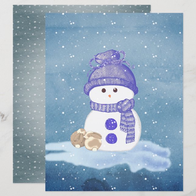 Papier Snowman and Sleeping Bunnies Scrapbook Paper (Devant / Derrière)