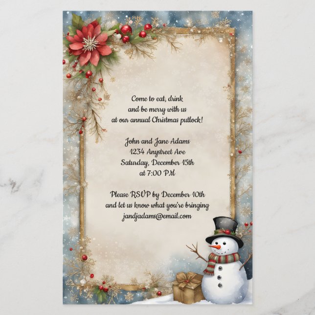 Papier Snowman Avec Noël Présente Invitation (Devant)