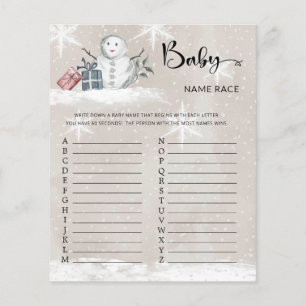 Papier Snowman Baby shower Baby Name Race Game
