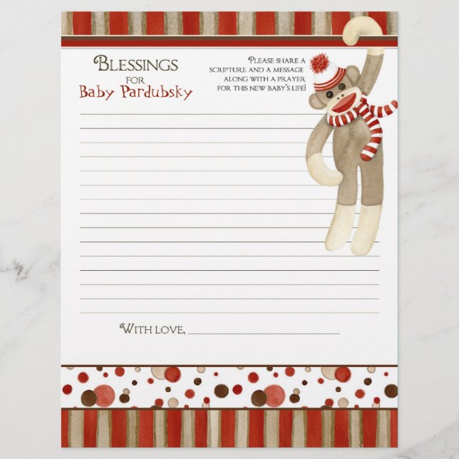 Papier Sock Monkey, Boy Baby shower Blessures (Devant)