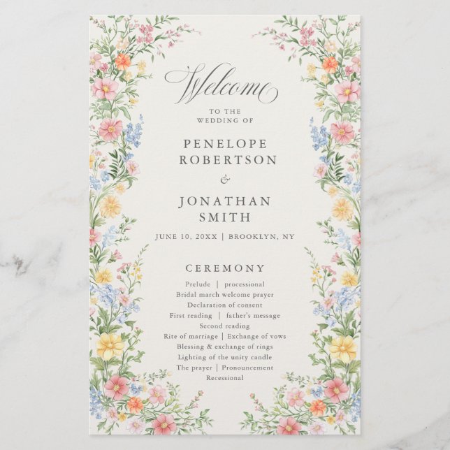 Papier Soft Pastel Ornate Spring Garden  Wedding Program  (Devant)