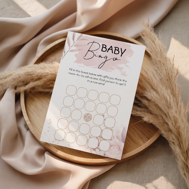 Papier Soft Pink Floral Baby Shower Bingo Game Printable (Créateur téléchargé)