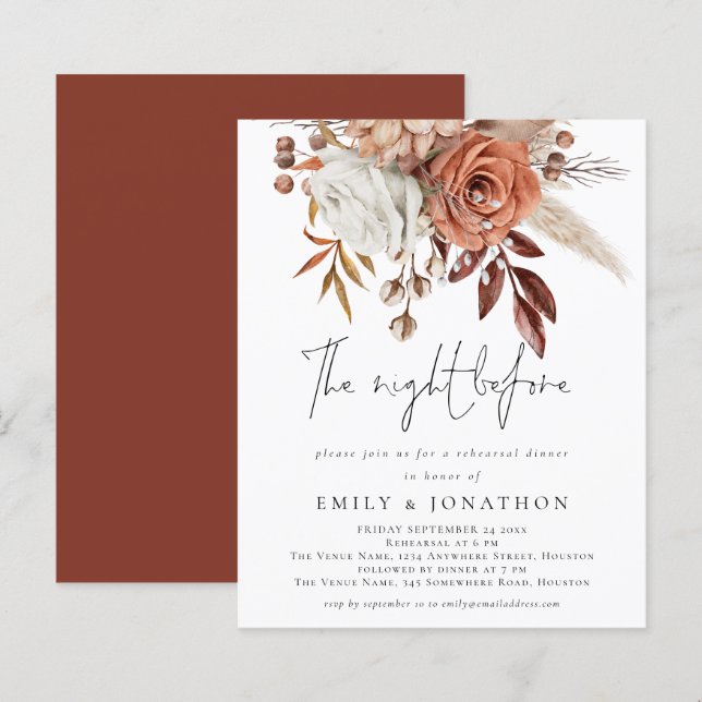 Papier Soirée Budget Avant Le Dîner De Répétition Florals (Devant / Derrière)
