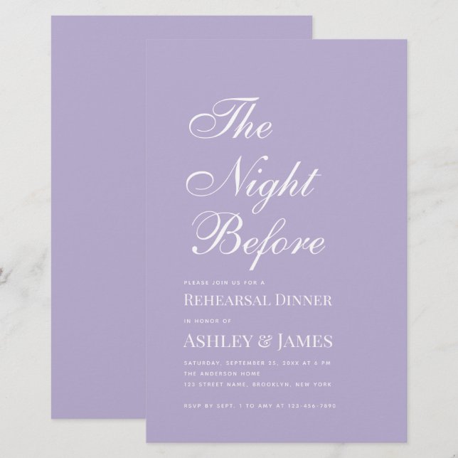 Papier Soirée Lavender Avant Le Dîner De Répétition Invit (Devant / Derrière)