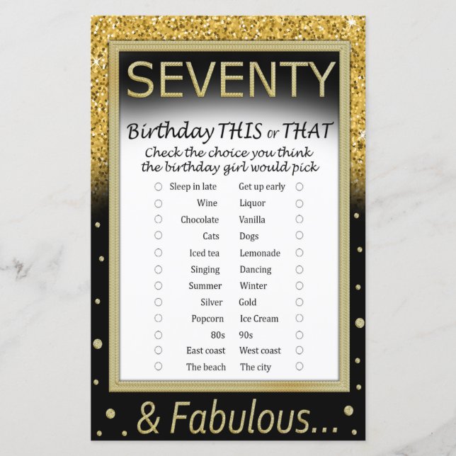 Papier Soixante-dix Anniversaire Ce ou Ce Jeu (Devant)