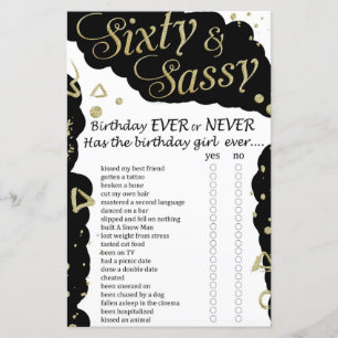 Papier Soixante et Sassy Anniversaire jamais ou jamais je