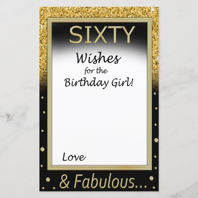 Papier Soixante voeux pour la fille d'anniversaire (Devant)