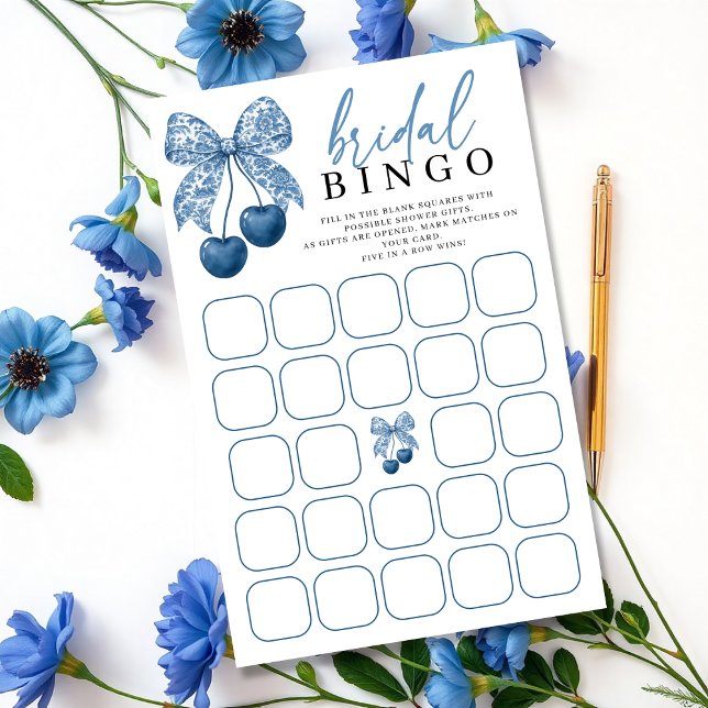 Papier Something Blue Bow Bridal Shower Bingo Game (Créateur téléchargé)