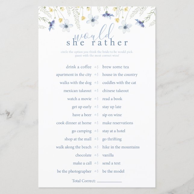 Papier Something Blue Would She Rather Game (Devant)