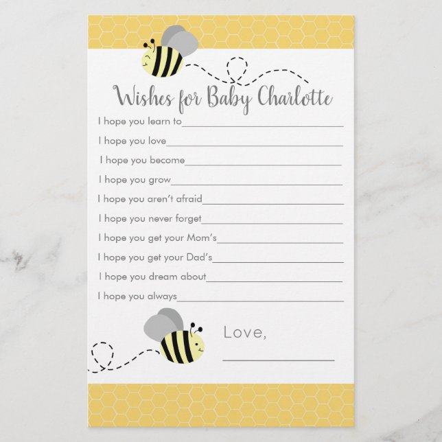 Papier Souhaits d'abeille gris et jaune pour bébé (Devant)