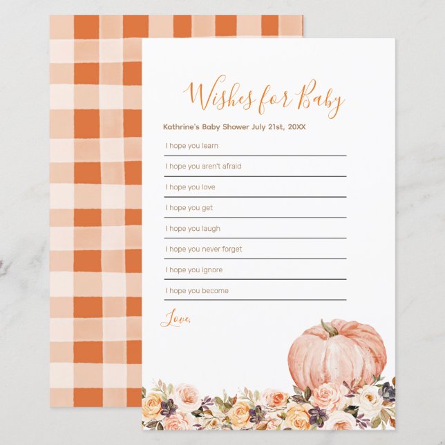 Papier Souhaits floraux rustiques Citrouilles doux pour b (Devant / Derrière)