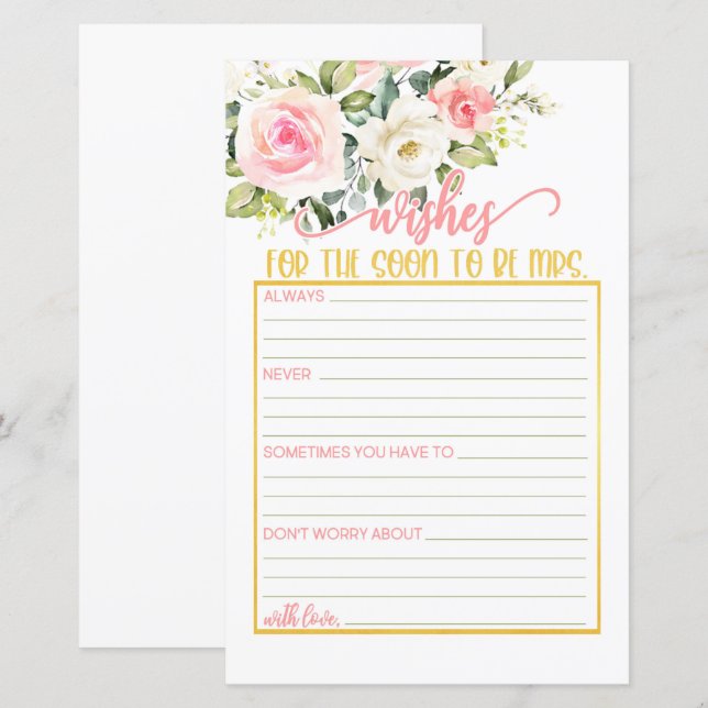 Papier Souhaits pour le Bientôt être Mme - Rose Floral &  (Devant / Derrière)