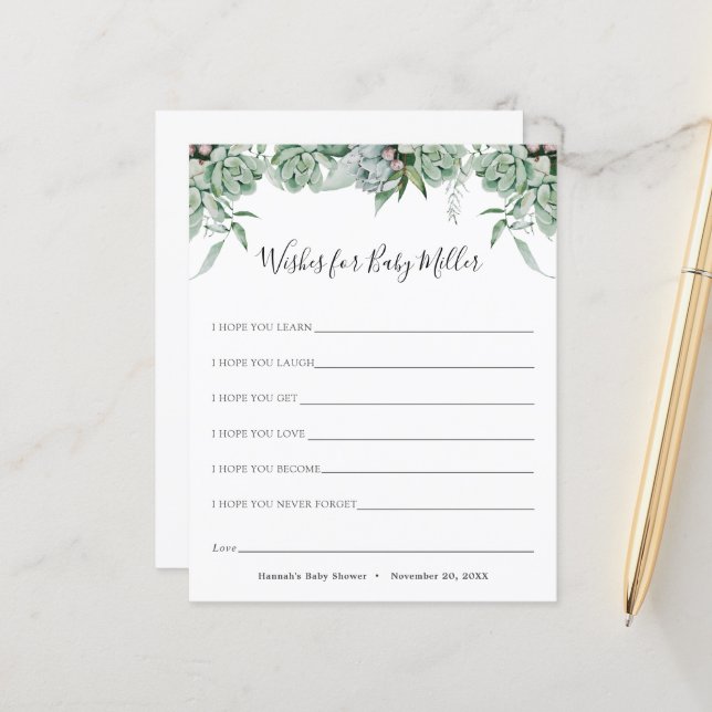 Papier Souhaits succulents et eucalyptus pour le bébé (Devant/Arrière en situation)