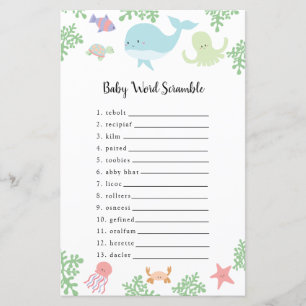Papier Sous le Baby shower de la mer Word Scramble Jeu