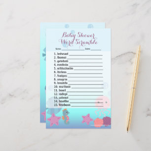 Papier Sous le Baby shower Sea Girl Word Scramble Jeu