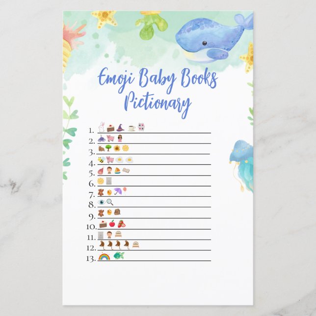 Papier Sous le jeu Baby shower de mer Emoji Pictionary (Devant)