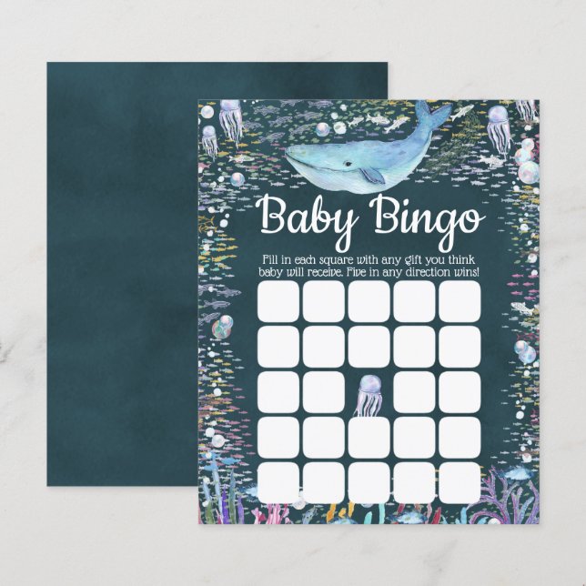 Papier Sous l'océan | Bingo de Baby Shower sur le thème d (Devant / Derrière)