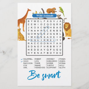 Papier Soyez Intelligents – Recherche de Mots Animaux Sau