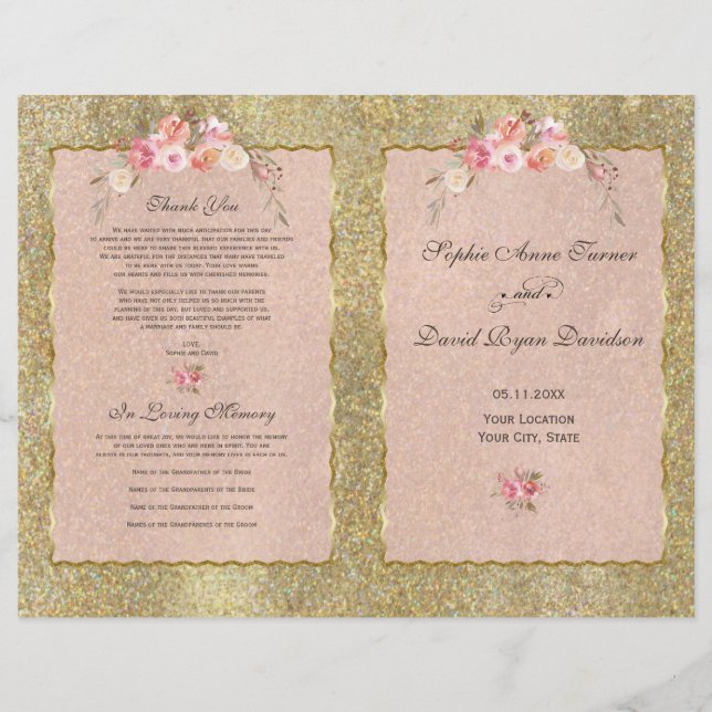 Papier Sparkle Gold Parties scintillant Blush Floral Wedd (Devant)