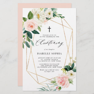 Papier Spring Florals Gold Frame Christening Invitation